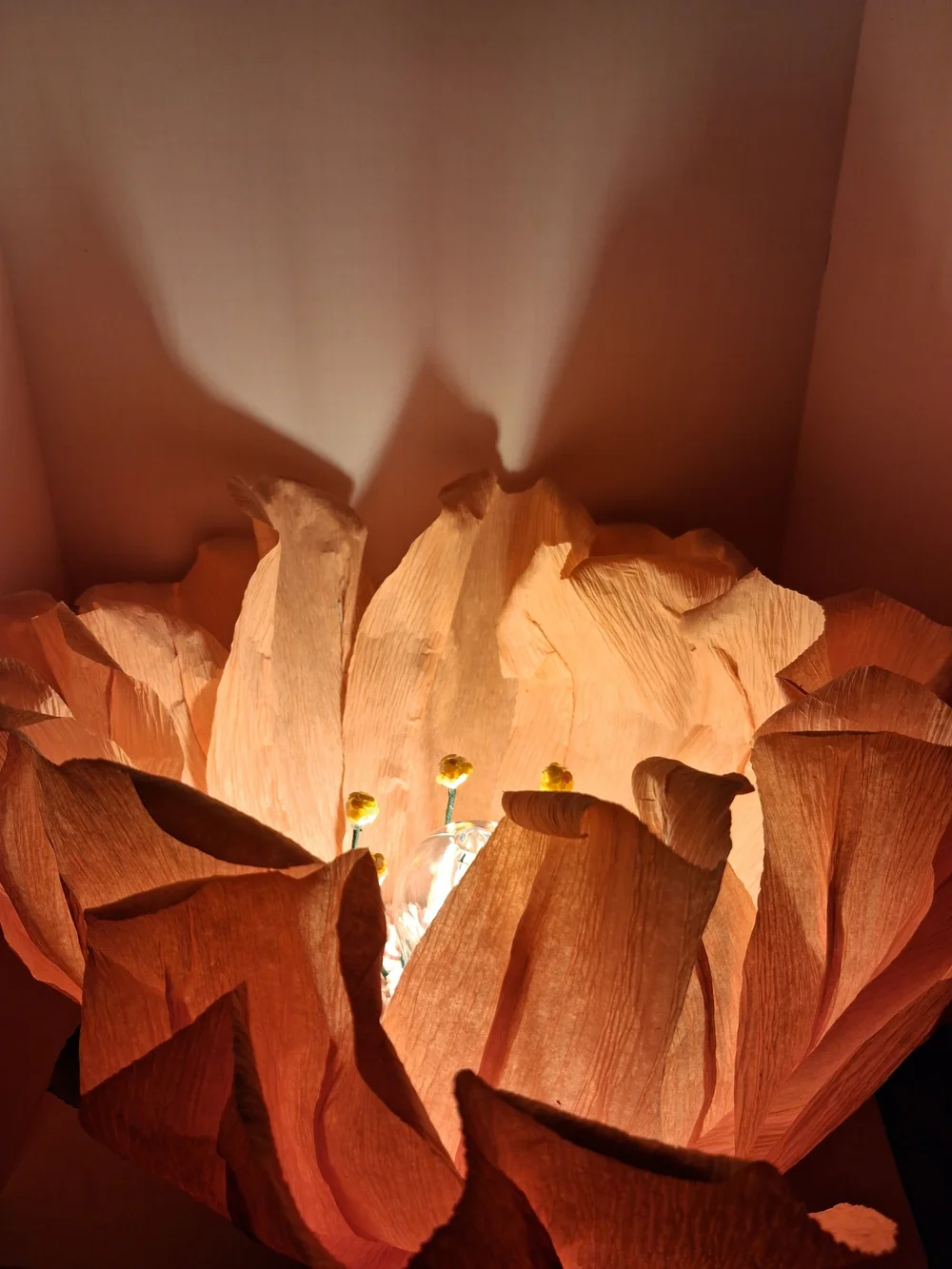 Oversized Handcrafted Italian Crepe Paper Flower Lamp - Peach Bloom